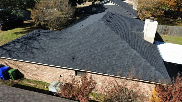Right side of the home showing the new 30 Year IKO Cambridge shingles in Dual Black