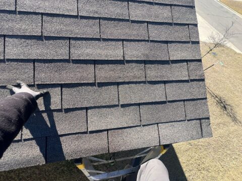 Repairs to front left corner of the roof. Replaced four 3 tab shingles and some starter row
