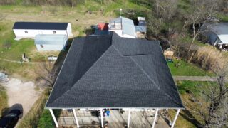 Front view of the roof with new IKO Dynasty Granite Black shingles
