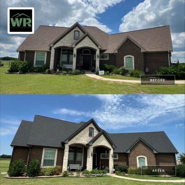 Before and after photo. View from the front of the home.